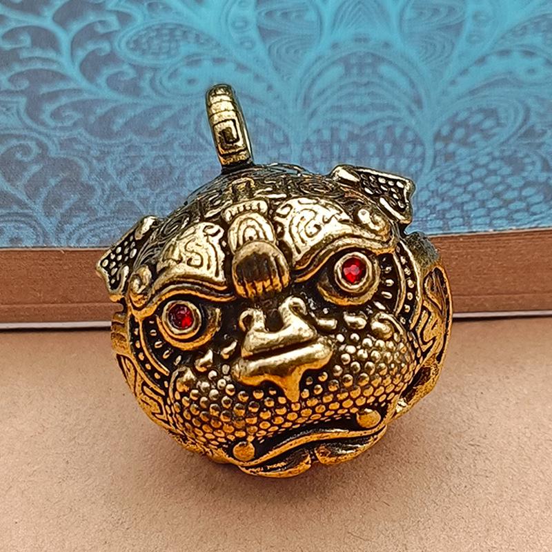 Подвеска-колокольчик в виде головы тигра из латуни по фен-шуй — ретро-подвеска в виде медного тигра для автомобильного брелока