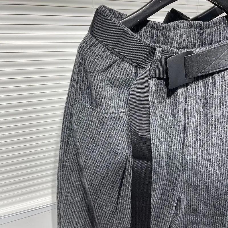 Women's Autumn and Winter Retro Simple Velvet Loose Striped Work Pants Casual Harem Pants