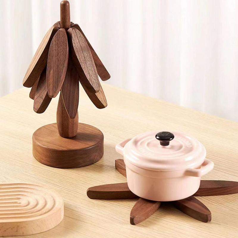 Wood Tree Shape Placemats Bar Home Decor Non-slip Coaster Set Wood Placemats Table Mat Round Cup Pad