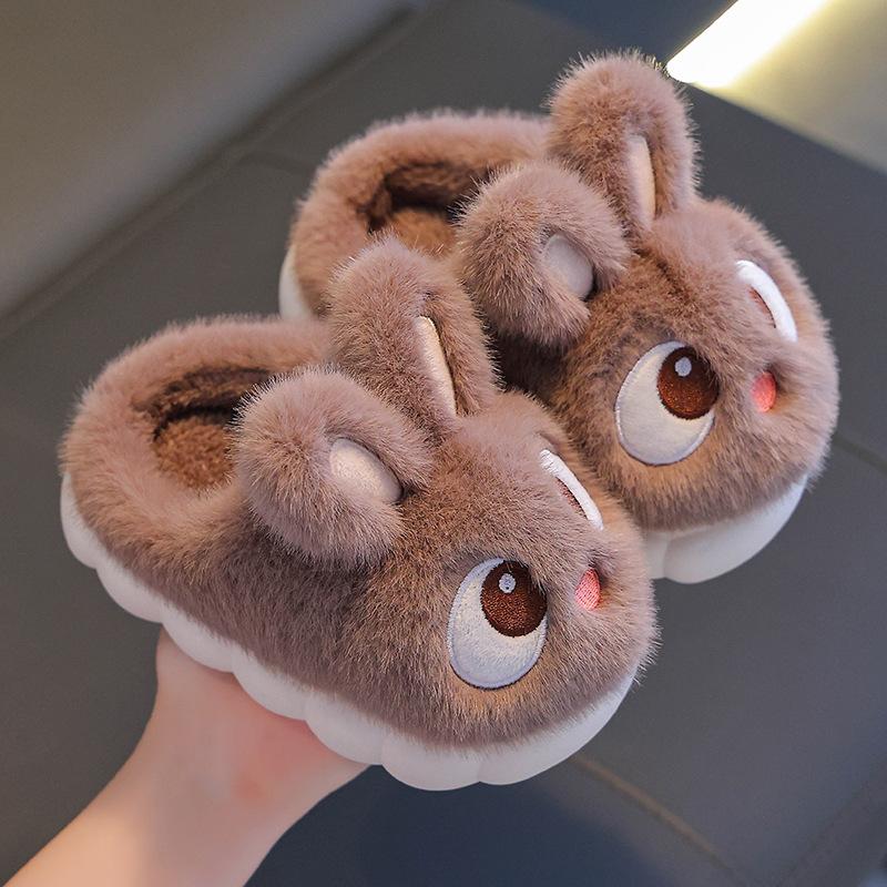 Kids Plush Bunny Ears Slippers Warm Fleece Lined Non-Slip Infant Toddler Boys Girls House Shoes
