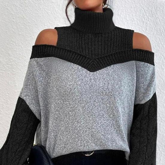 Женская пуловерная блузка с открытыми плечами, свободная длинная рубашка с высоким воротником и принтом, топ