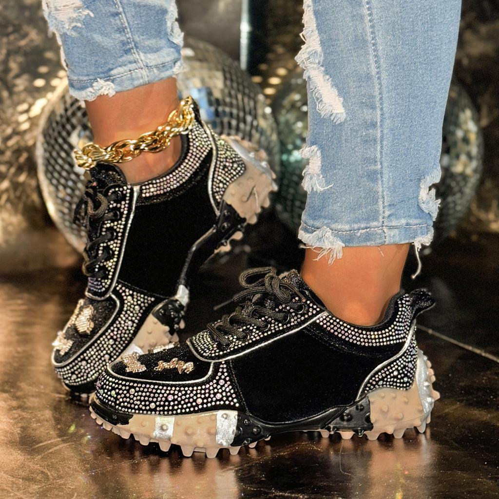 Daddy Shoes Women's Fashion Rhinestone Sports Casual Shoes Diamond-studded Shoes