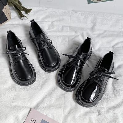 Модные женские универсальные маленькие кожаные черные туфли на шнуровке из кожи, прошитые, с круглым носком, плоские повседневные туфли для женщин