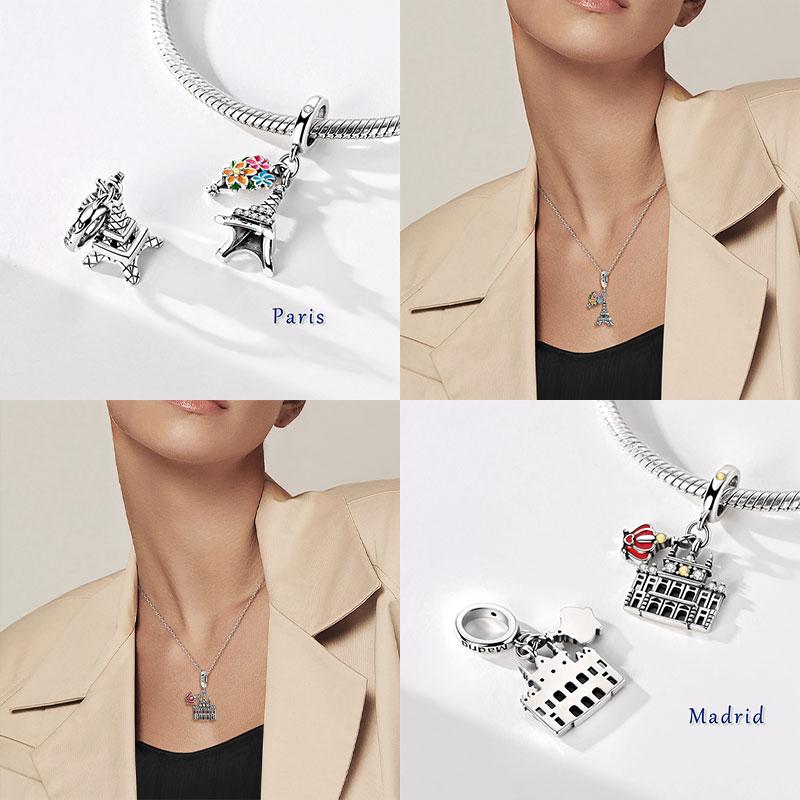 Charms Original Copper Charms Beads Paris Eiffel Tower Church Charm For Bracelet Pendant Dangle Women Jewelry Gift