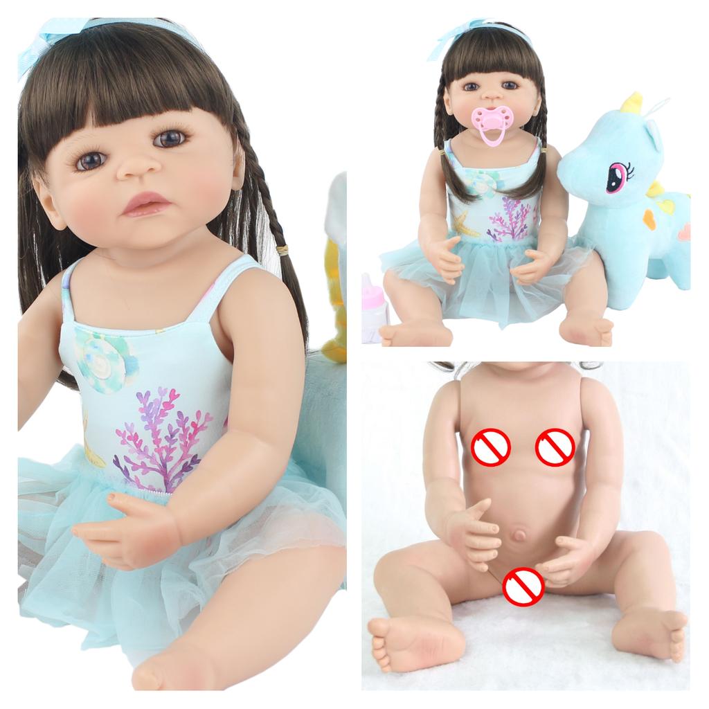 BZDOLL 55 см полностью силиконовая кукла Bebe Reborn реалистичная мягкая виниловая принцесса Единорог игрушка для купания девочек детский подарок на день рождения