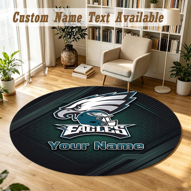 Round Rug Custom NamePhiladelphia Eagles Pattern Non Slip Carpet Home Floor Decor
