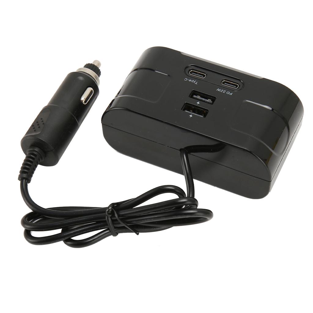 Car Cigarette Lighter Socket Splitter Multifunctional Over Voltage Protection USB Type C Output Port for Phones Tablets