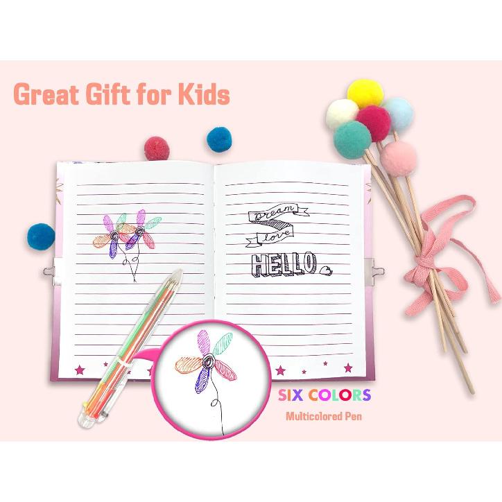 Butterfly Girls Diary with Lock, Set of Diary for Girls Incl. Kids Journal with Lock & Pen (6-Multicolor) Memo Ruler Sharpener Eraser Pink Girls