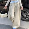 Американские Ретро Леопардовые Широкие Брюки Женская Одежда Складки Воланы Шик Пэчворк Осень Зима Уличная Одежда Свободные Повседневные Брюки