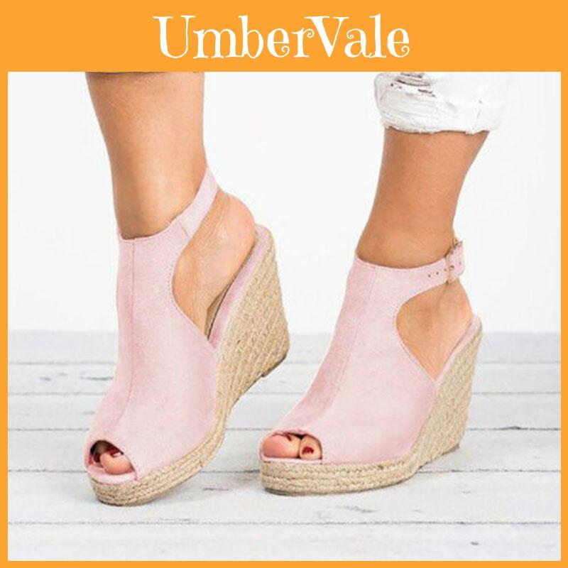 Stylish Women's Sandals Casual Wedges Heel With Comfortable Straw Platform Peep Toe