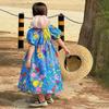 Детское платье Детское платье с цветочным принтом Круглый вырез Рукава-фонарики Платье с принтом Летнее платье для маленькой девочки Милое платье принцессы