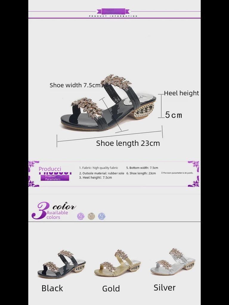 Женские летние босоножки на среднем каблуке со стразами — корейский стиль, большой размер 41, идеально подходят для студенток и мам из-за рубежа