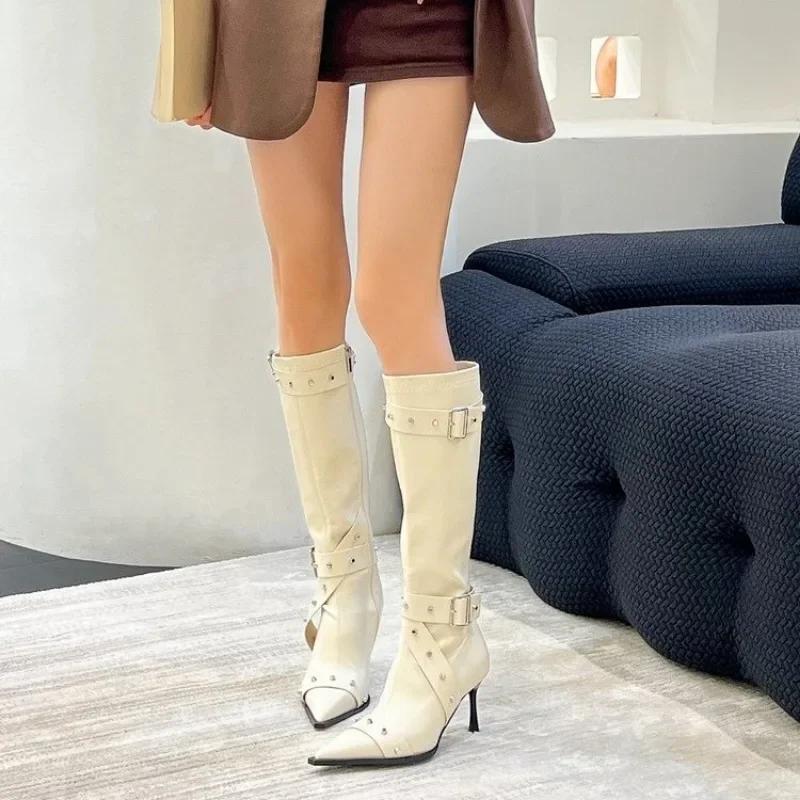 New Style Stiletto Boots for Women 2024 Hot Selling Pointed Toe Women's Tall Slimming High Heel Boots for Women with Zippers