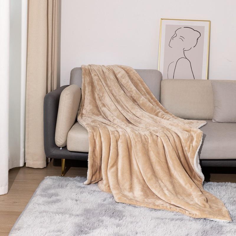 Winter Wool Blanket Adult Thick Warm Winter Double Sided Solid Color Travel Office Blanket Sofa