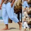 Men Cropped Pants Loose Side Pockets Drawstring Elastic Waist Quick-drying Solid Color Gym Traning Beach Sweatpants