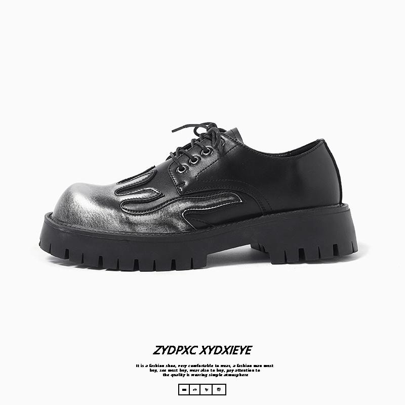 Crowd Flame Design Толстая подошва Модные туфли 2024 Весна и Осень Новые Ретро и Изношенные Цветные Повседневные Большие Кожаные Туфли