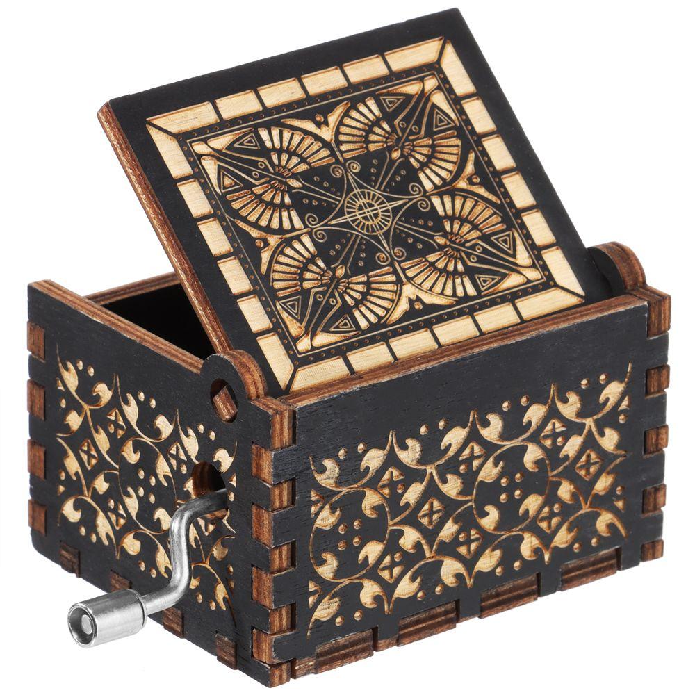 Wooden Suitable Gifts You are My Sunshine Music Box Hand-Cranked Black Engraved Musical Boxes