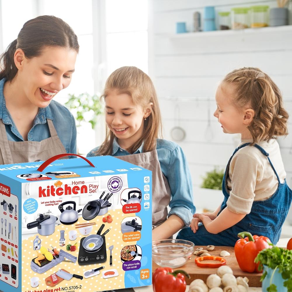 Large set of kitchen utensils, furniture, educational toys, children's food