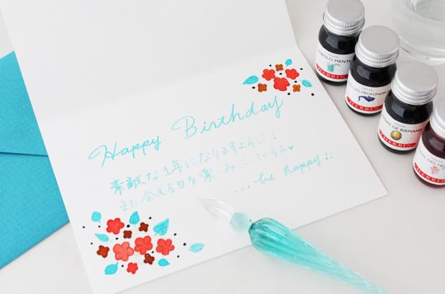 Herbin Glass Pen Ink Set in Dedicated Box Tsumugi Blue Mini Ink Deep Blue Set French Brand Founded in HERBIN hb21413set & [Handcrafted] & (10ml)