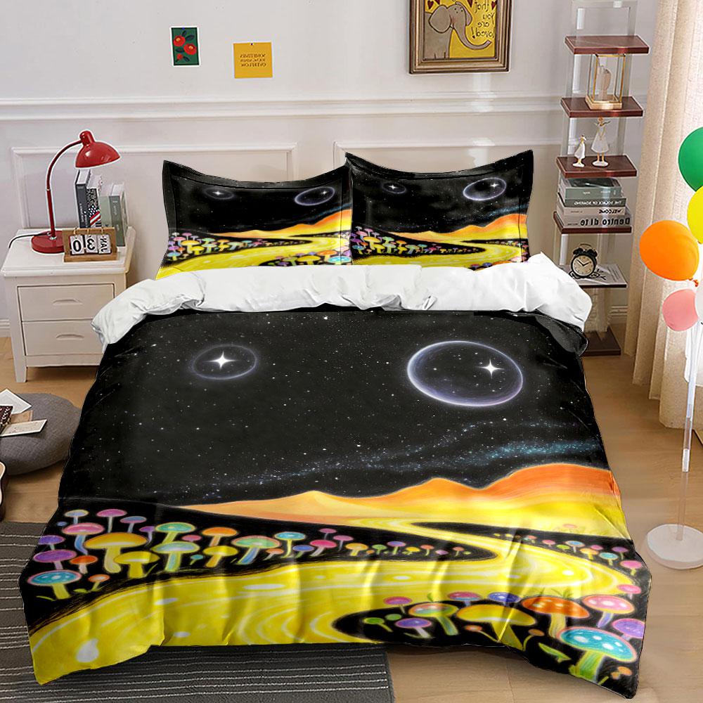 Colorful mushrooms and planets. Bedding sets Duvet cover sets Duvet covers Pillowcases(1 * Duvet Cover 2 * Pillowcases without duvet insert)