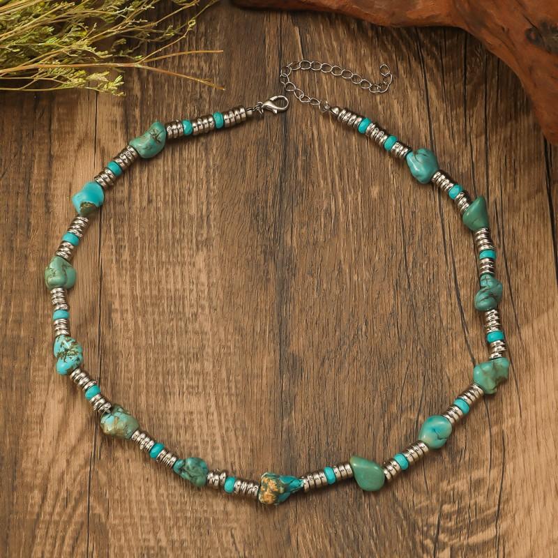 BLINGBAY Женское ожерелье из бисера в стиле бохо, ретро, этническое, бирюзовое, ручная работа, деревянные бусины, нестандартное ожерелье для девочки, подарок на день рождения