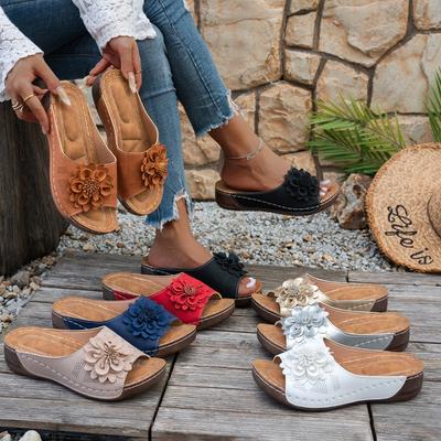 Босоножки на танкетке Женские Летние 2025 Новые С вырезами в виде цветов Платформа Большого размера Сандалии с открытым носком