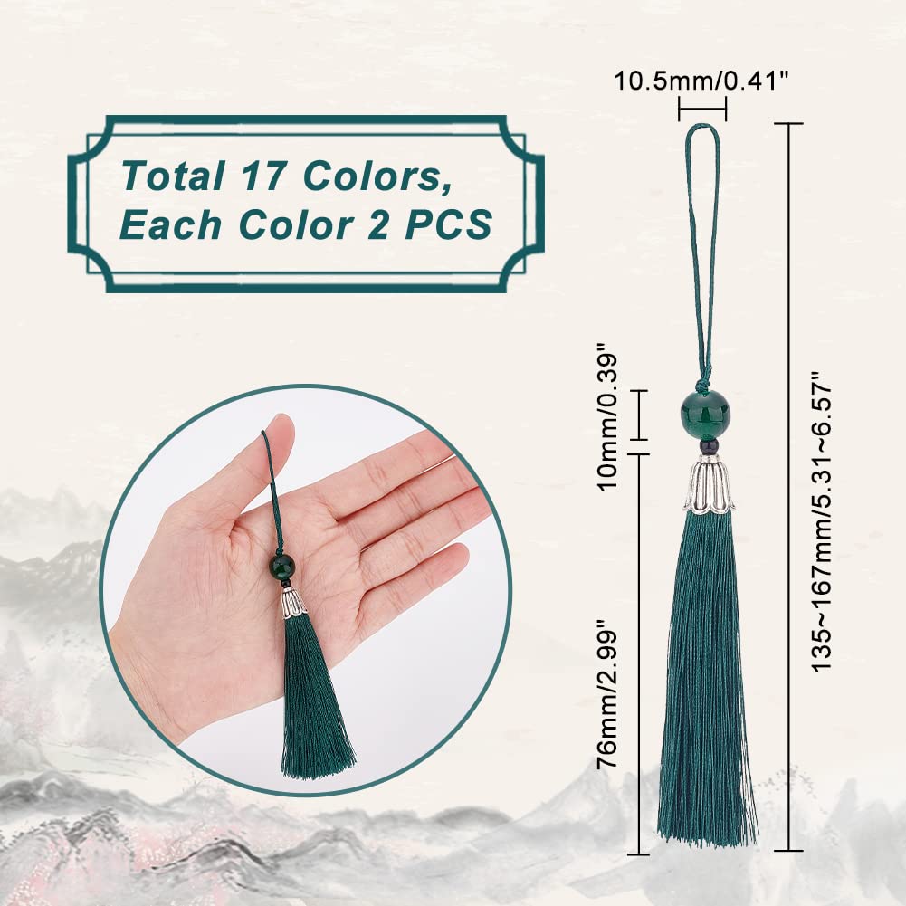 PandaHall 17 34 Pieces Tassel Fringe Chinese Knot Handmade Car and Other Handmade Colors, Charms, Materials, Curtains, Keychains, Charms, Graduations,