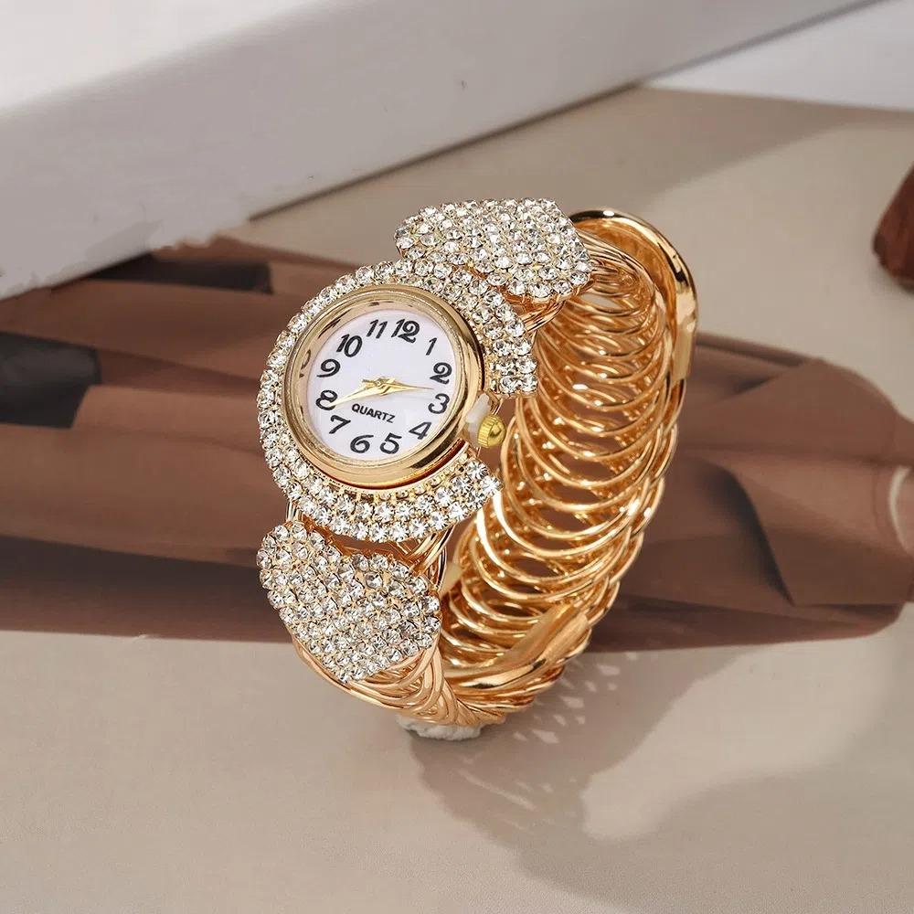 Elegant Quartz Zircon Wrist Watch Clock Open Bangle Watches Light Luxury Crystal Watches Gifts