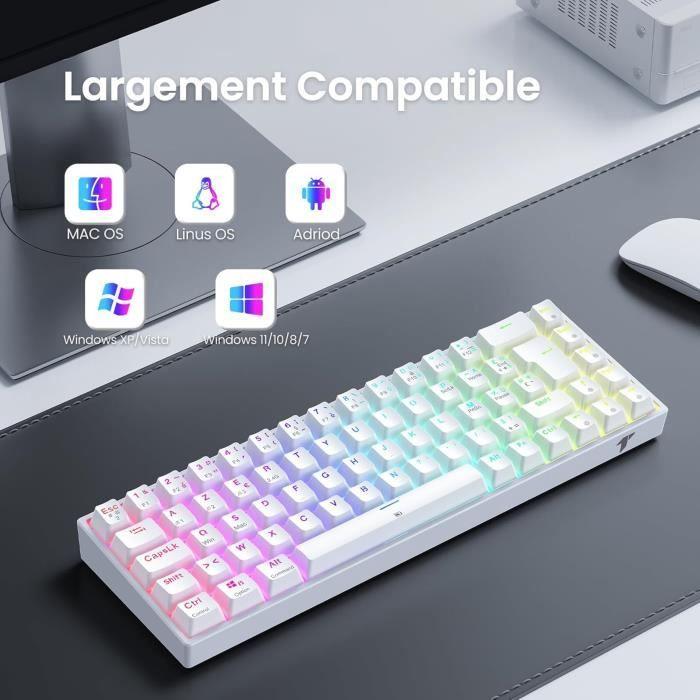 Clavier Gamer Mécanique - TECURS - TKL 65% - RGB Rétroéclairé - Bluetooth/2.4G/Type-C