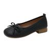 Bow shallow mouth single shoes women's 2025 new summer round head flat shoes French one-pedal Mary Jane shoes size 34