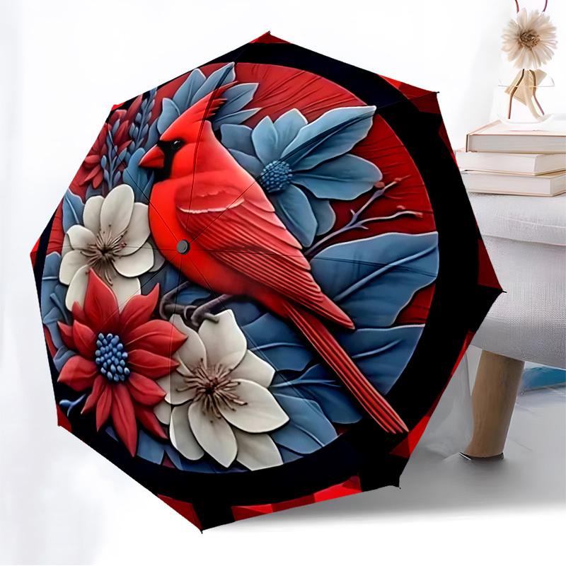 1pc Red Cardinal Bird Automatic Folding Umbrella, Heavy-Duty 8-Rib Construction, Perfect for Everyday yy251114128
