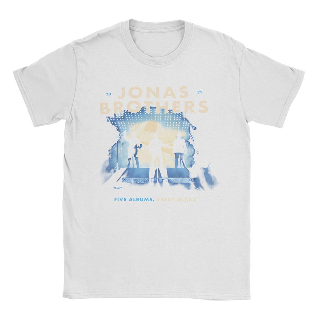 Funny Jonas Brothers Five Albums TShirt for Men Crewneck 100 Cotton T Shirts Short Sleeve Tee Shirt Plus Size Clothing