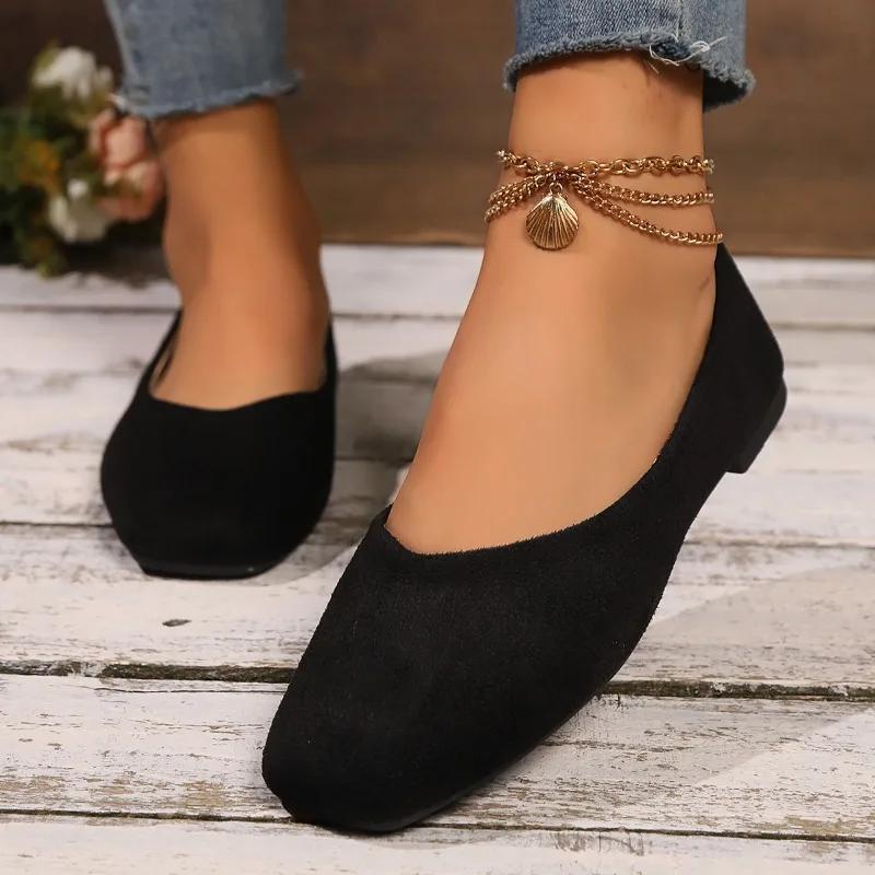 2024 Plus Size Shoes Female Slip On Women's Flats Concise Casual Flats Women Solid Square Toe Soft Bottom Outdoor Shoes Women