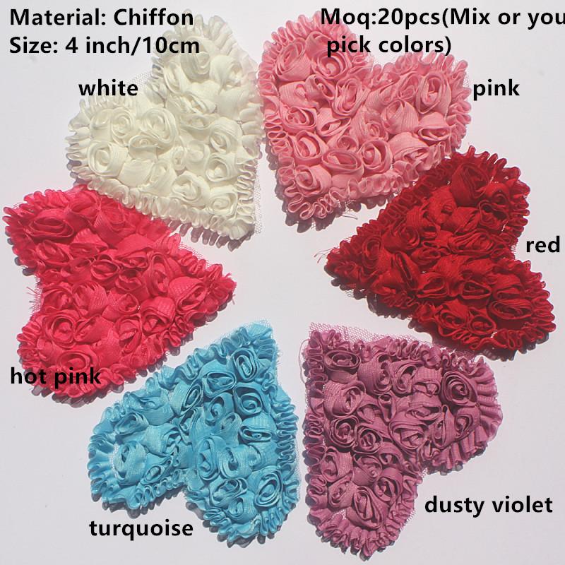 20 шт. Большие шифоновые розы в форме сердца, нашивки для DIY, одежда для маленьких девочек, платье, ромпер, рубашки, швейные украшения, материалы для бантов для волос