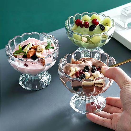 yangyizhi Glass Dessert Bowl, Footed Ice Cream Cup, Small Vintage Parfait Cup for Sundae, Fruit, Pudding, Condiment, Snacks, Serving