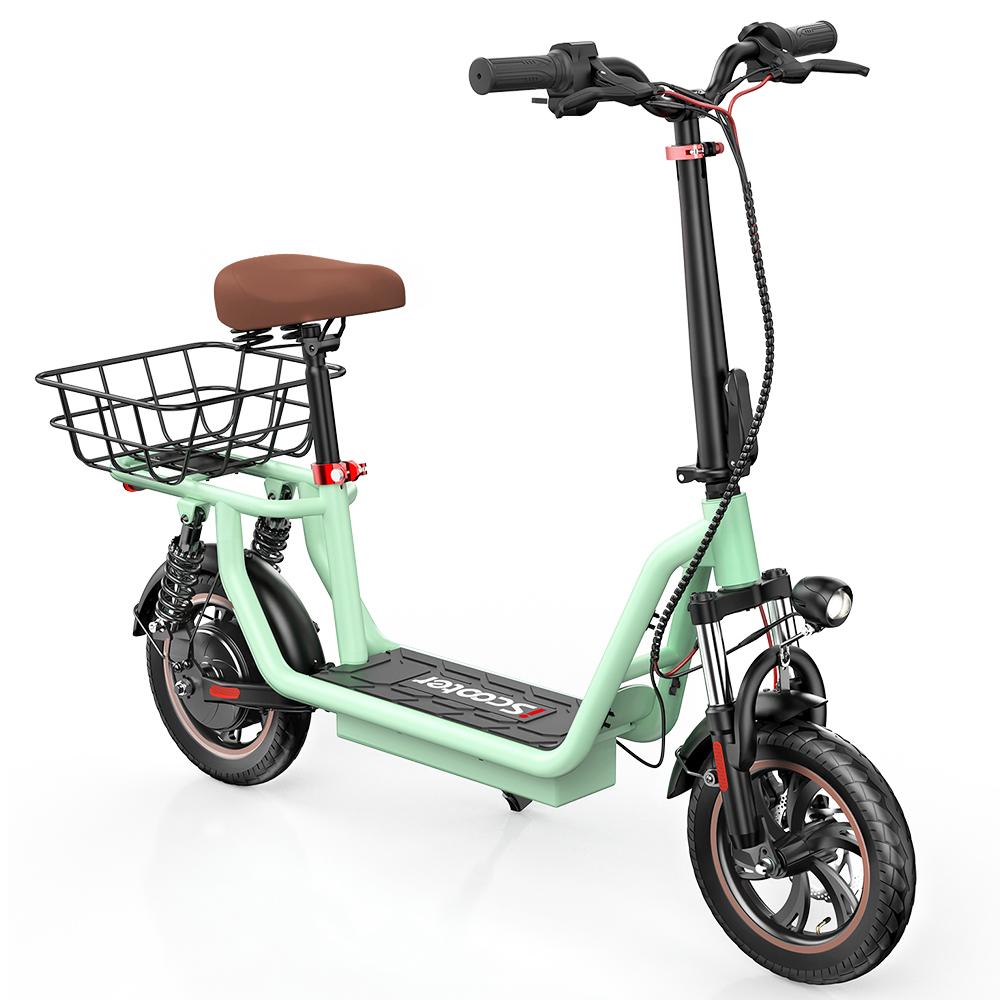 iScooter Urban Electric Scooter with Seat & Basket, 500W & 36V7.5Ah, 12" Road Tires & Dual Disc Brakes, LED Display & Full Suspension E-Scooter