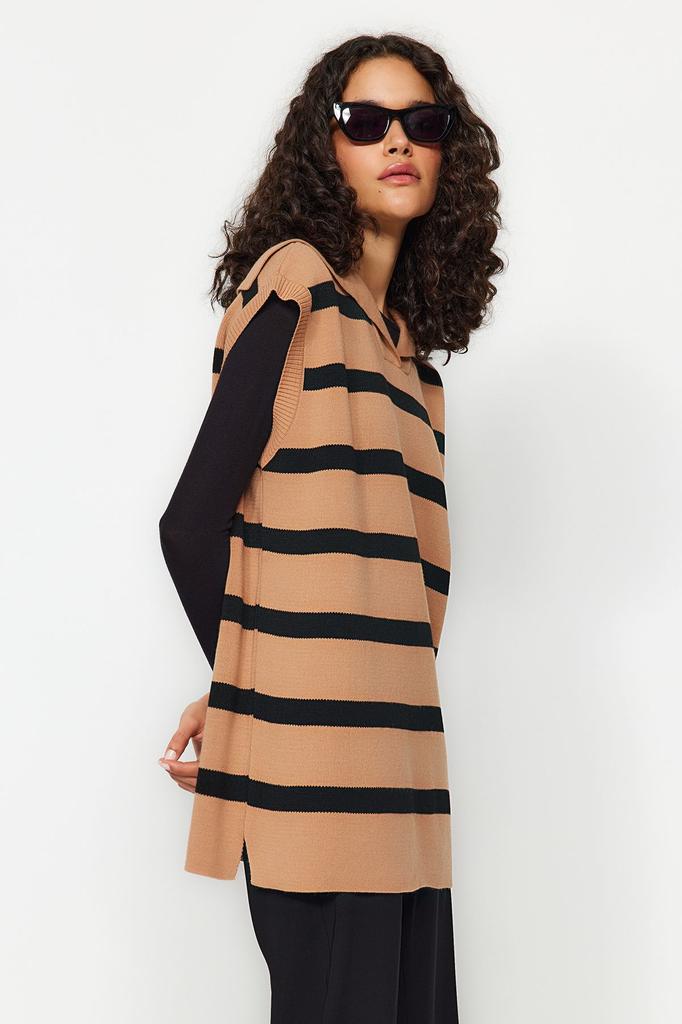 Женский модный стильный свитер в хиджабе, черный трикотаж в полоску с матросским воротником