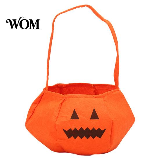 Flexible Hand Strap Bag Halloween Pumpkin Candy for Kids, Small Trick or Treat Bucket, Party Favor Soft Face Basket with Handle Decoration Stiff Tote