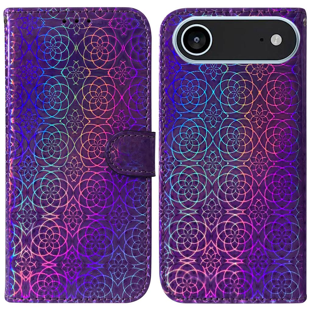 For iPhone 17 Air Stand Case Dazzling Flower Leather Phone Cover with Wrist Strap