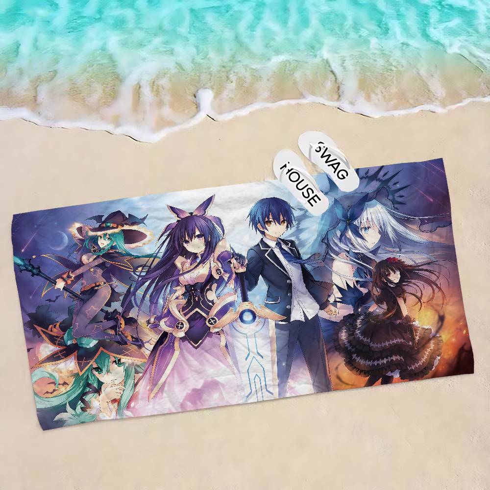 Date A Live Мультяшное Микрофибровое Одеяло Быстросохнущие Пляжные Полотенца Большого Размера с Принтом Супервпитывающее Полотенце-Одеяло для Бассейна