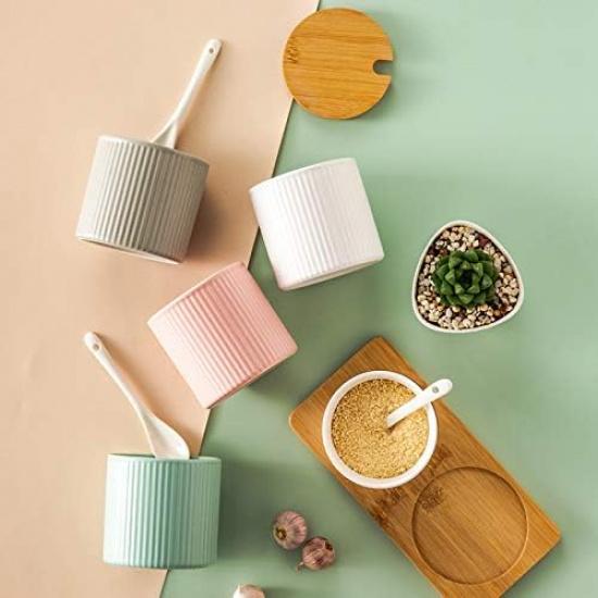 Керамическая рельефная полосатая сахарница, банка для специй, емкость для хранения, горшочек для приправ с крышкой и ложкой