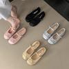 Flat-bottomed Mesh Single Shoes Women's Gentle French New 2025 Summer Mary Jane Evening Breathable Bow Sandals Mesh Shoes