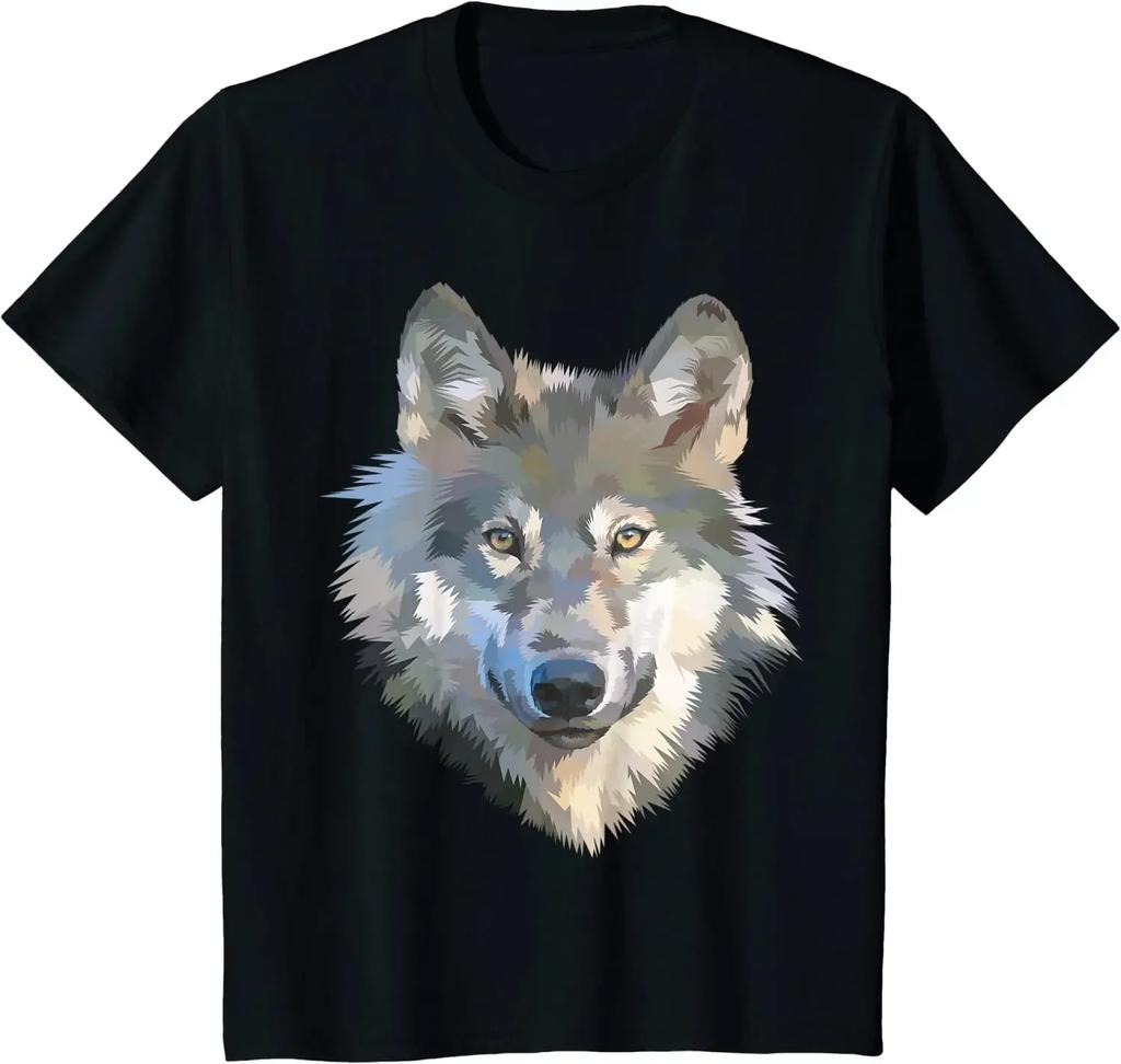 Realistic White Wolf Realistic Animal Print with Colors T-Shirt Cotton Mens T Shirts Four Seasons Tees Graphic T Shirts
