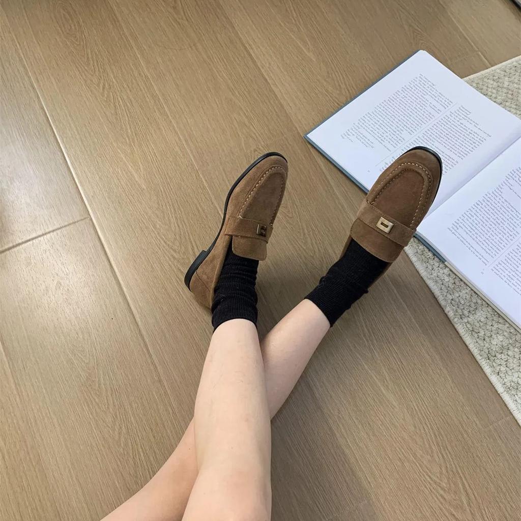 Fashion Bailamos 2024 New Brand Women Flat Shoes Fashion Round Toe Flat Heel Slip On Laofer Shoes Casual Outdoor Gold Buckle Ballerinas