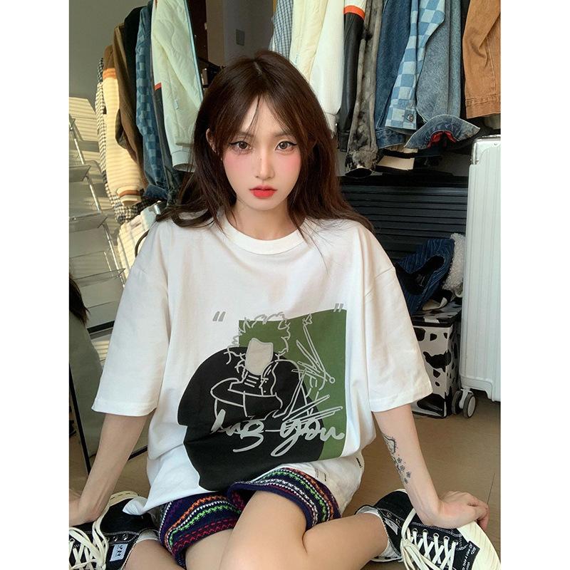 Американские винтажные забавные принты, белые футболки с короткими рукавами для женщин 2025 года, повседневные свободные футболки в стиле Харадзюку, уличные футболки, топы y2k