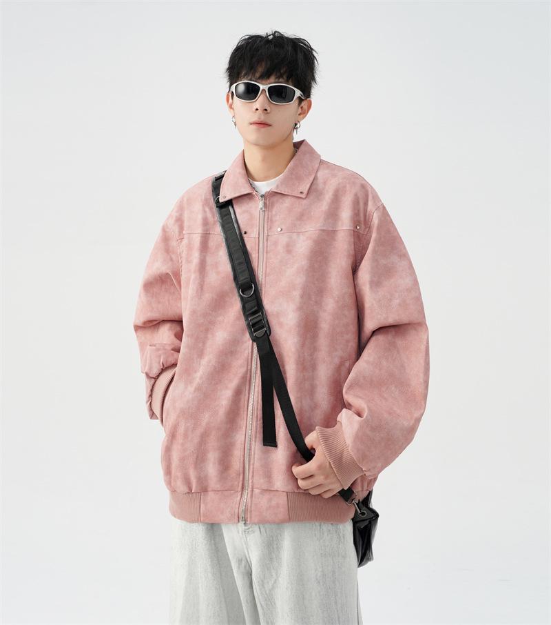 Унисекс Американская Ретро Куртка Maelard: Весенне-осеннее кожаное пальто мотоциклетного стиля с отложным воротником и заклепками.