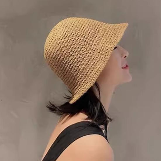 Summer Hat Versatile Solid Color Short Basin Knitted Straw Hat Fashion