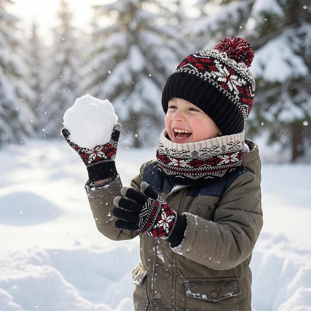 3Pcs/Set Winter Children Scarf Hat Gloves Set Warm Bonnet Gloves Kits Knitted Hats Scarfs Kids