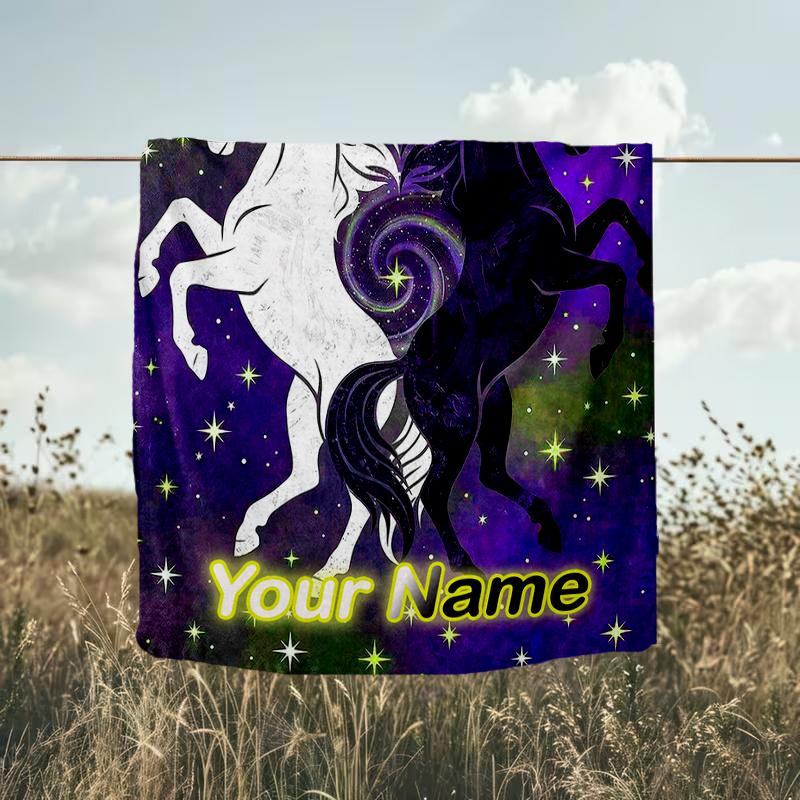 1PC Custom Name Equestrian Dreams Stars flannel blanket versatile,all-season throw suitable for the living room,bedroom,camping,travel,and gift
