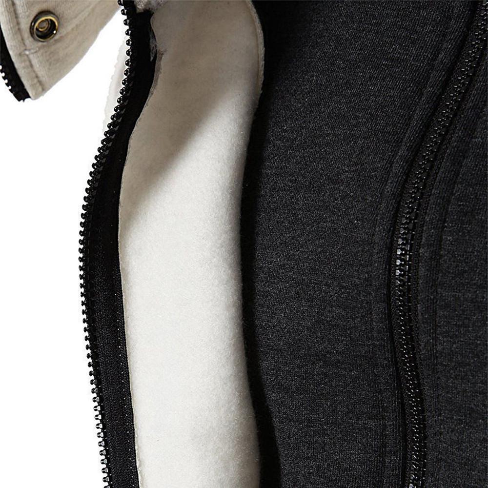 Men's Cardigan Jackets Thicken Fleece Men Autumn Winter Coat Hooded Sweatshirt Zip Up Warm Color Blocking Men's Jackets